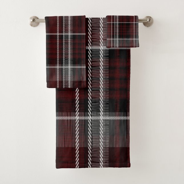 Scotland Tartan Burgundy Grey Celtic Plaid Bath Towel Set (Insitu)