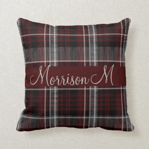 Scotland Tartan Burgundy Grey Plaid Monogram Cushion