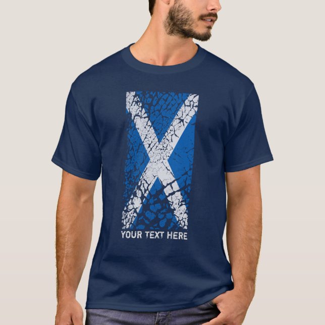 Scotland Text + Distressed Scottish Flag T-Shirt (Front)