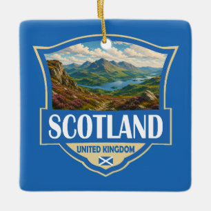 Scotland United Kingdom Illustration Retro Badge Ceramic Ornament
