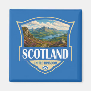 Scotland United Kingdom Illustration Retro Badge Magnet