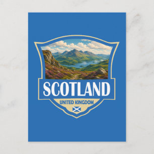 Scotland United Kingdom Illustration Retro Badge Postcard