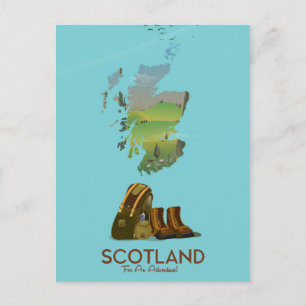 Scotland vintage hiking travel map poster postcard