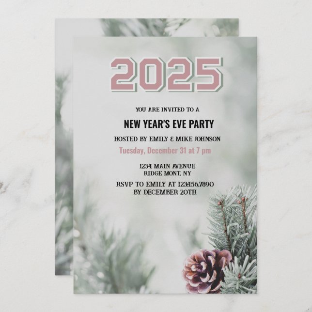 Scots pine 2025 New Year's Eve custom year  Invitation (Front/Back)