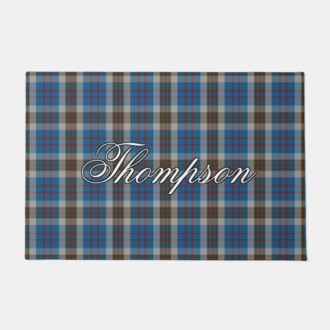Scots Vista Clan Thompson Blue Grey Tartan Plaid Doormat (Front)