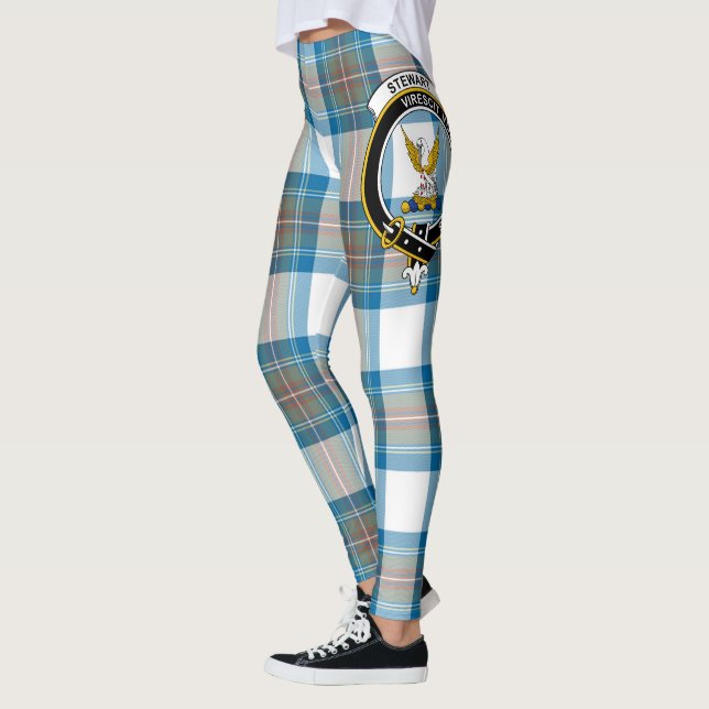 Scotstee Clan Stewart Muted Blue Crest Tartan Wome Leggings (Left)