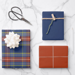 Scott Blue Burnt Orange Scottish Tartan Christmas Wrapping Paper Sheet
