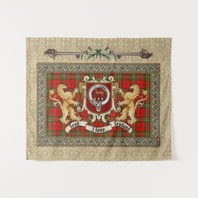 Scott Clan Badge & Tartan w/Lions   Tapestry (Front (Horizontal))