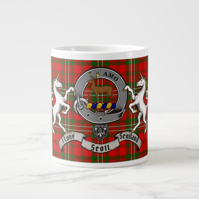 Scott Clan Badge w/Tartan & Unicorn Large Coffee Mug (Front)