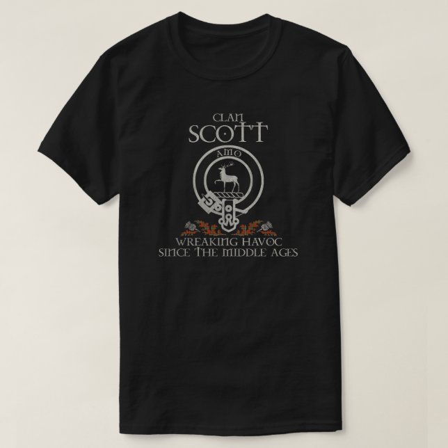 Scott Clan crest Scottish surname tartan Thistle T-Shirt (Design Front)