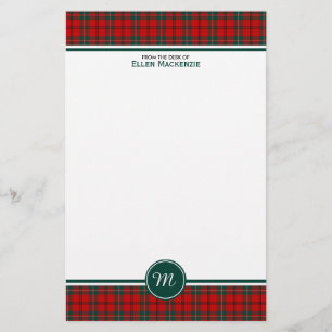 Scott Clan Tartan Red and Green Plaid Monogram Stationery