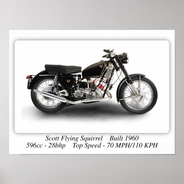 Scott Flying Squirrel Motorcycle - A3 Print (Front)