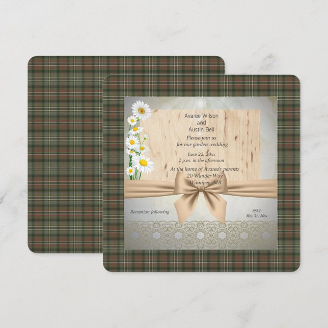 Scott Green Weathered Tartan Garden Wedding Invitation (Front/Back)