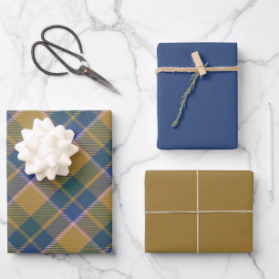 Scott Mustard Blue Modern Scottish Tartan Wrapping Paper Sheet