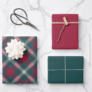 Scott Red Green Modern Scottish Tartan Wrapping Paper Sheet