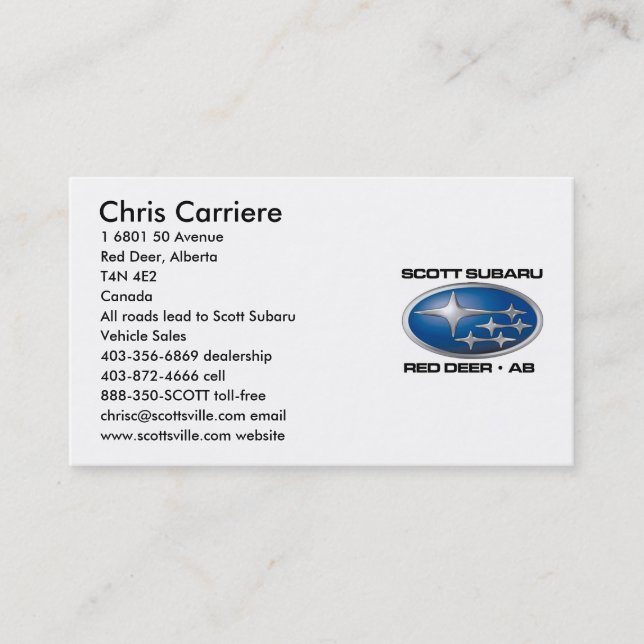 SCOTT SUBARU BUSINESS CARDS (Front)