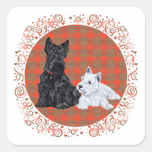 Scottie Adult & Westie Puppy Square Sticker