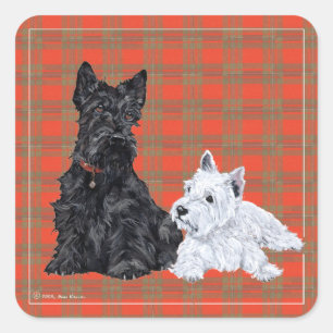 Scottie Adult & Westie Puppy Square Sticker
