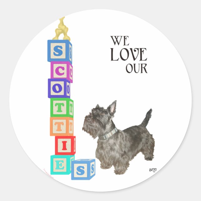 Scottie Alphabet Blocks Classic Round Sticker (Front)