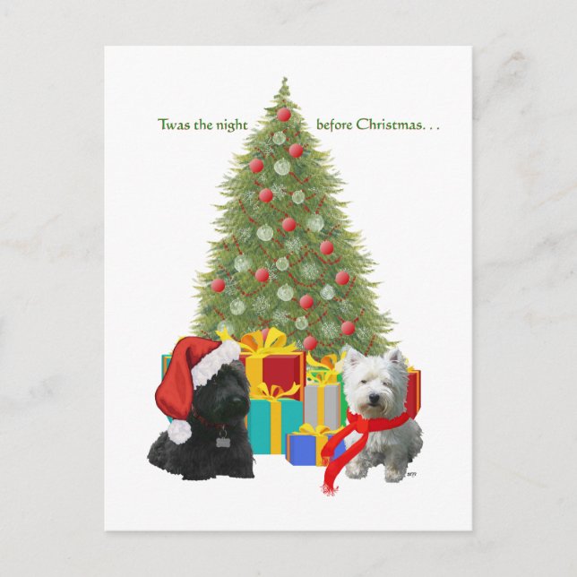 Scottie and Westie Christmas Tree Holiday Postcard (Front)