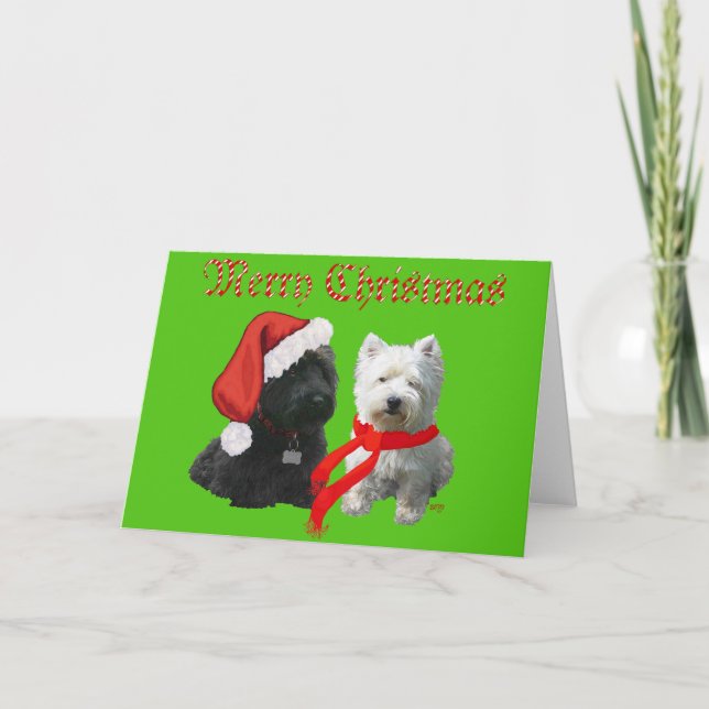 Scottie and Westie Merry Christmas Holiday Card (Front)