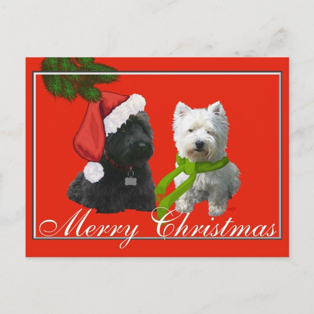 Scottie and Westie Merry Christmas Holiday Postcard (Front)