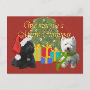 Scottie and Westie Merry Christmas Holiday Postcard