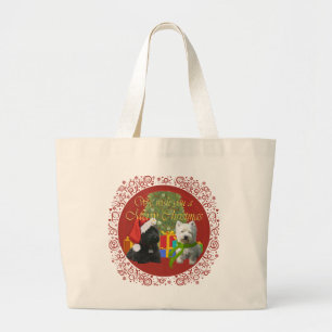 Scottie and Westie Merry Christmas Large Tote Bag