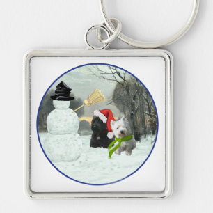 Scottie and Westie with Snowman Key Ring