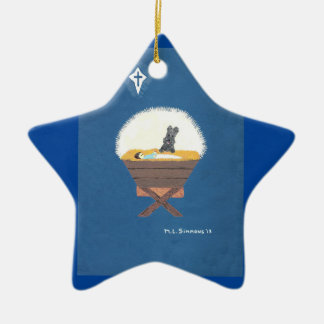 SCOTTIE AT THE MANGER CERAMIC TREE DECORATION