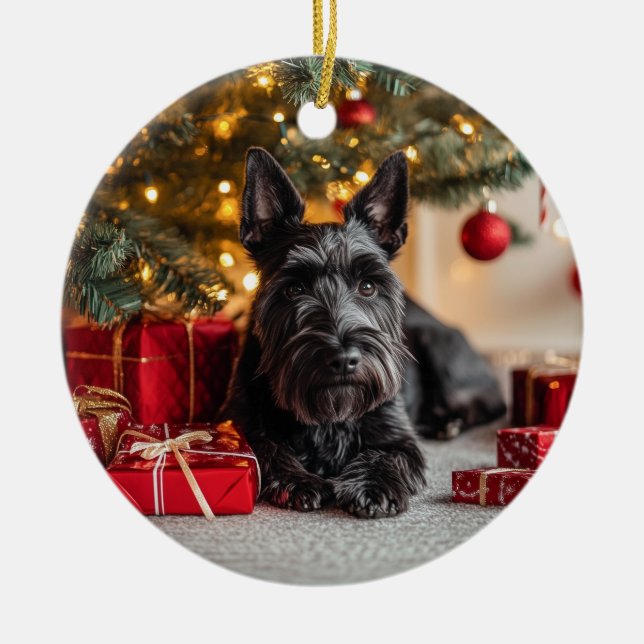 Scottie Christmas Ceramic Ornament (Front)