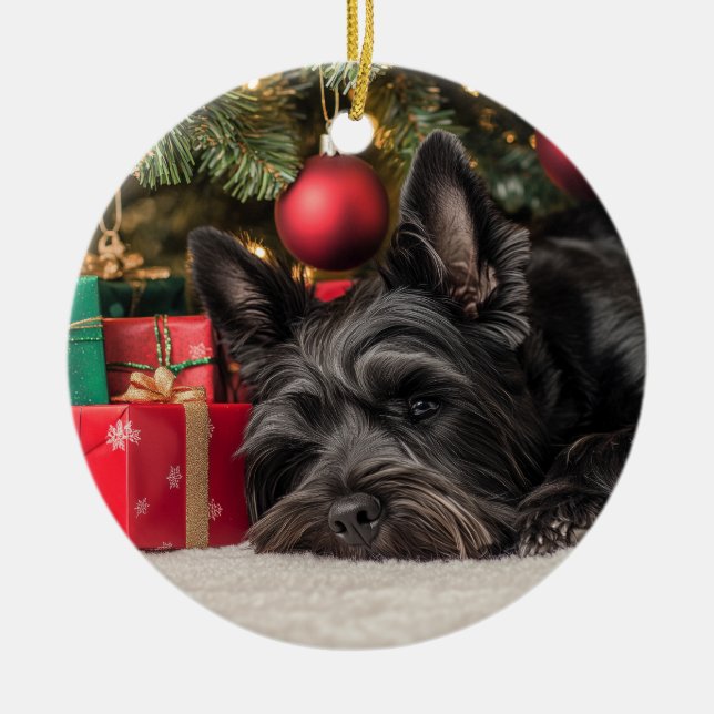 Scottie Christmas Ceramic Ornament (Front)