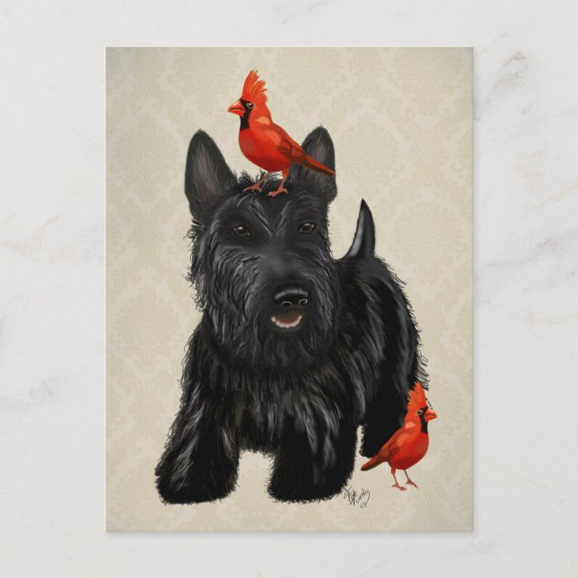 Scottie Dog and Red Birds Postcard (Front)