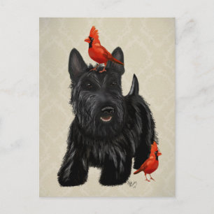 Scottie Dog and Red Birds Postcard