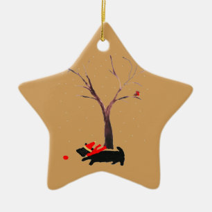 Scottie Dog and Robins Ceramic Tree Decoration