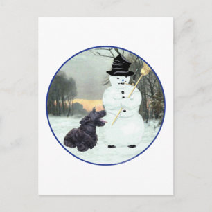 Scottie Dog and Snowman Postcard