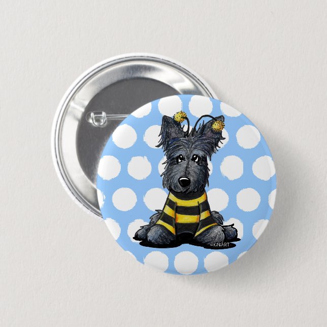 Scottie Dog Bee 6 Cm Round Badge (Front & Back)