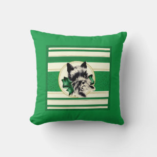 Scottie dog black on green striped background cushion