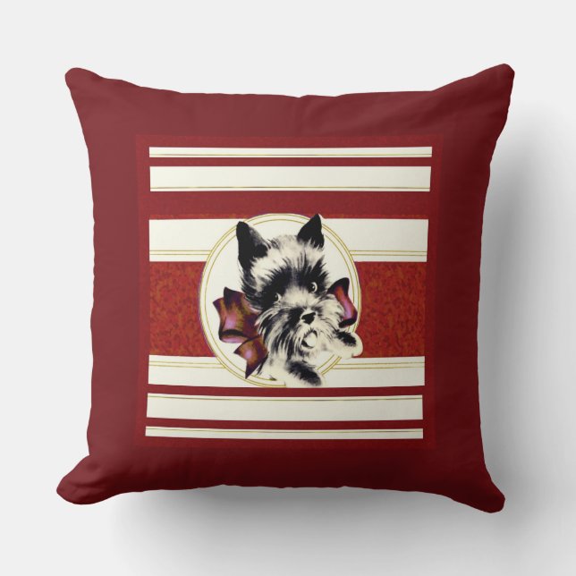 Scottie dog black on striped background cushion (Front)