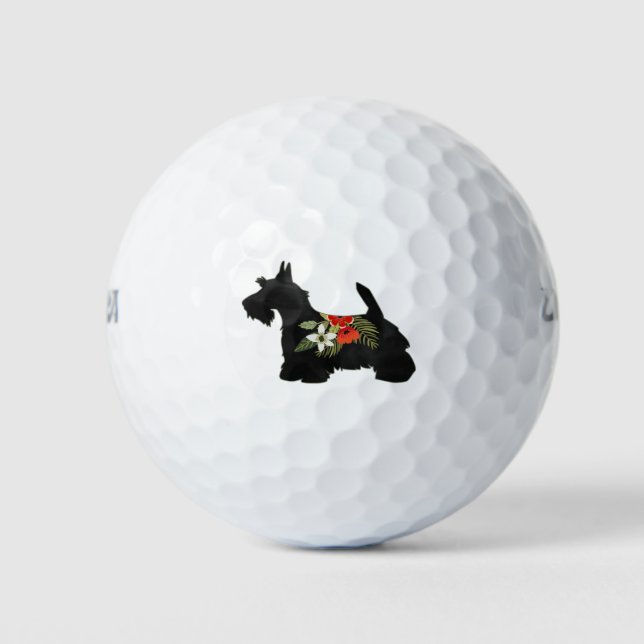 Scottie Dog Breed Boho Floral Silhouette Golf Balls (Front)
