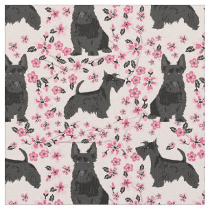scottie dog cherry blossoms pink floral fabric