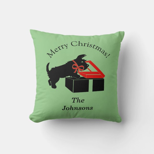 Scottie Dog Christmas Decor Throw Pillow (Front)