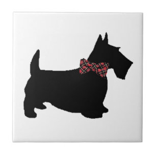 Scottie Dog in Plaid Bow Tie Ceramic Tile