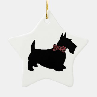 Scottie Dog in Plaid Bow Tie Ceramic Tree Decoration