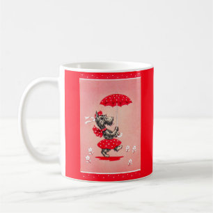 Scottie dog lady carrying umbrella coffee mug