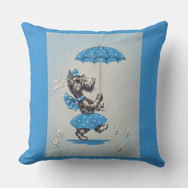 Scottie dog lady carrying umbrella cushion (Front)
