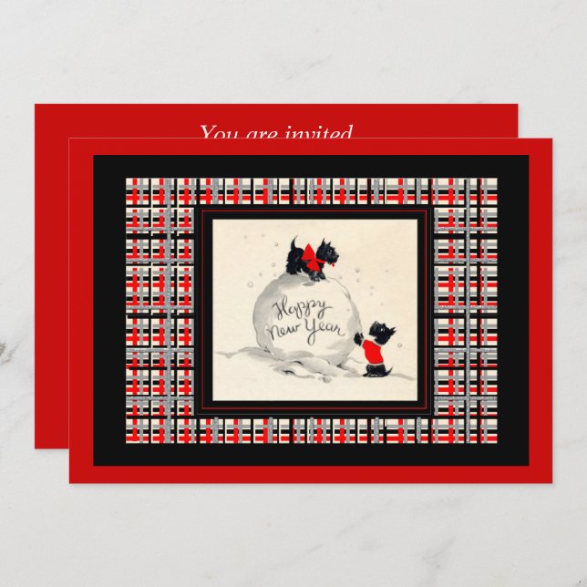 Scottie Dog New Years open house Invitation (Front/Back)