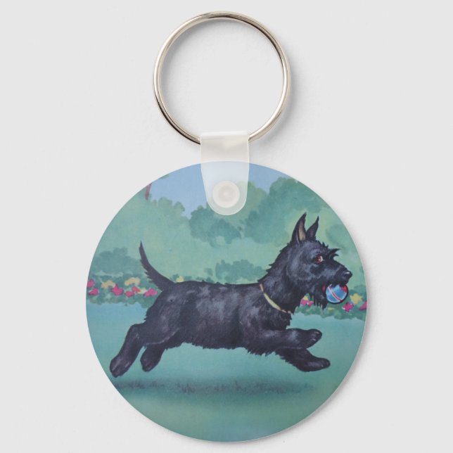 Scottie Dog Playing Ball Key Ring (Front)