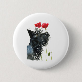 Scottie Dog 'Poppies' 6 Cm Round Badge