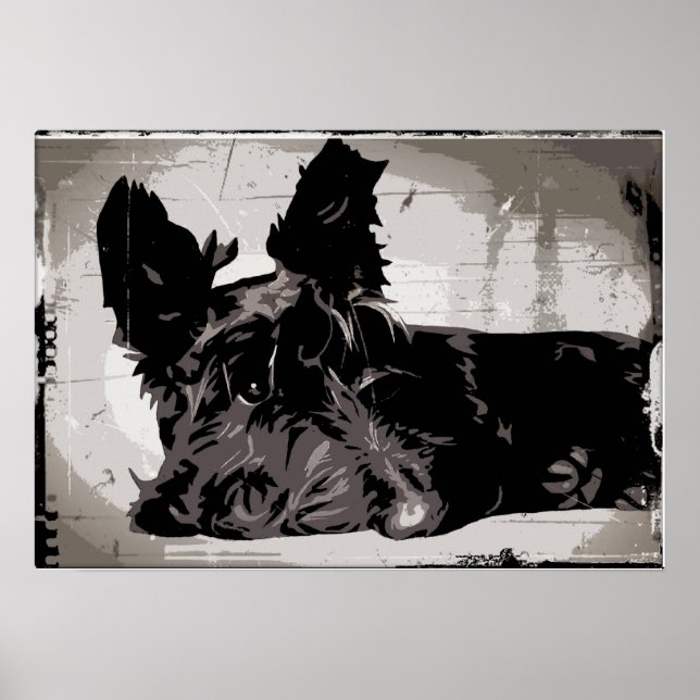 Scottie dog resting with urban style background poster (Front)